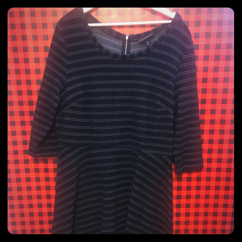 Black stripe fit & flare with back zipper